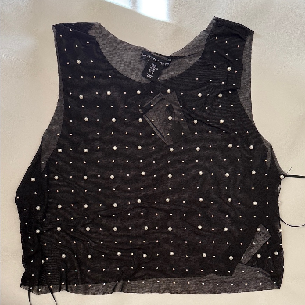 Sincerely Jules Black Mesh Sleeveless Top with Jewels